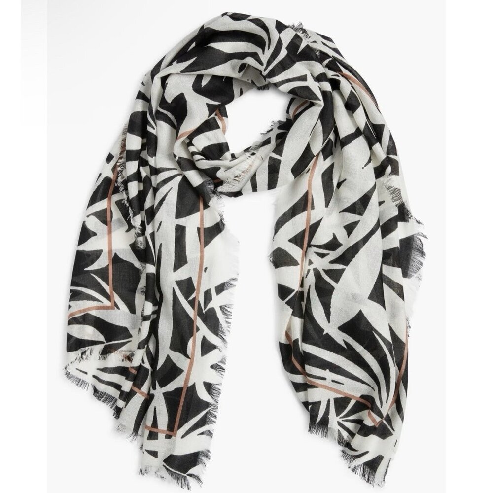 Nordstrom Tissue Weight Wool & Cashmere Scarf 29 x 73” Floral Black White $99